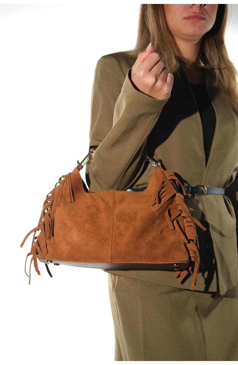 Forever & Always Shoes Astren Leather Shoulder Bag, Alternate, color, Cognac Suede Leather
