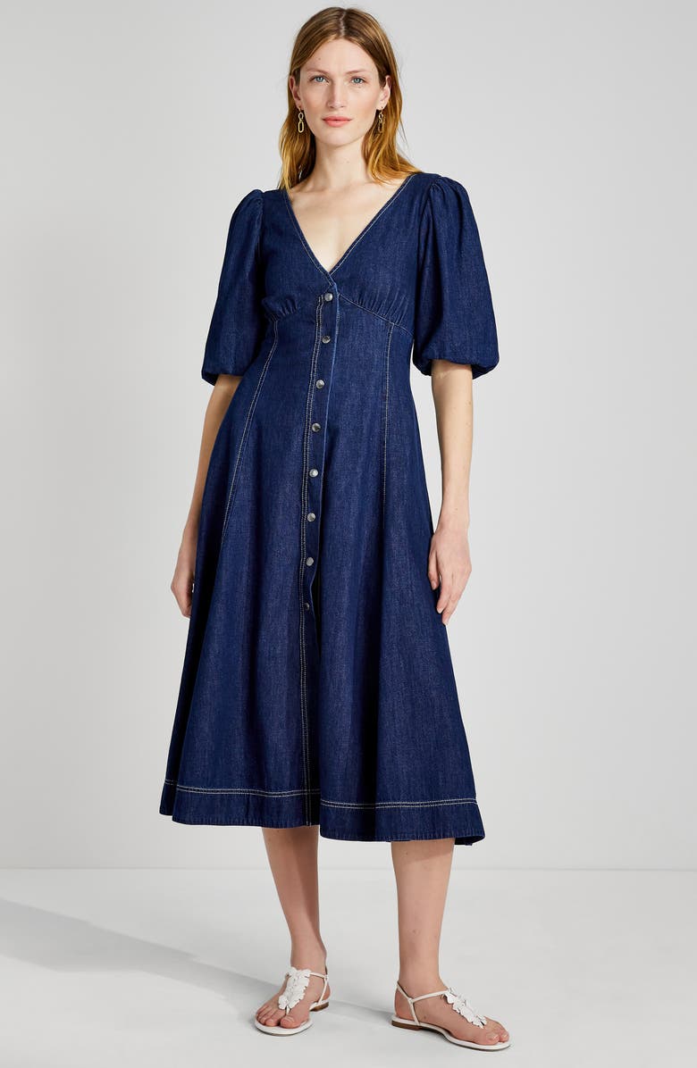 Kate Spade New York cotton denim snap front dress, Alternate, color,