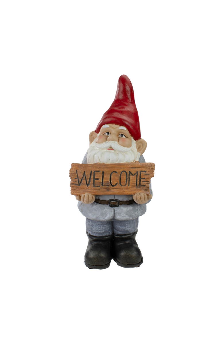 Northlight 17" Gnome with Welcome Sign Outdoor Garden Statue, Main, color, Red