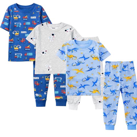 Kids 3 Pack Pajamas Toddlers and Boys Snug Fitted Short Sleeve Sleepwear Sets