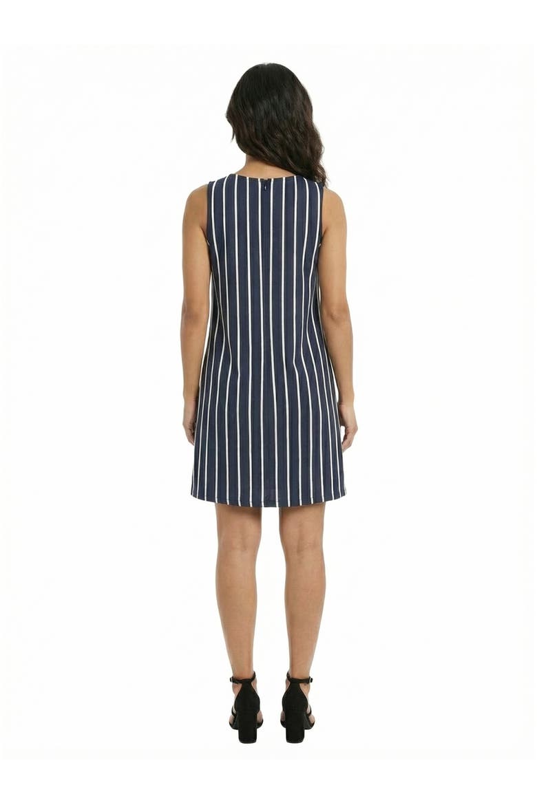 Essential Petite Striped Round Neck Sleeveless A-Line Mini Shift Dress, Alternate, color, Navy Multi