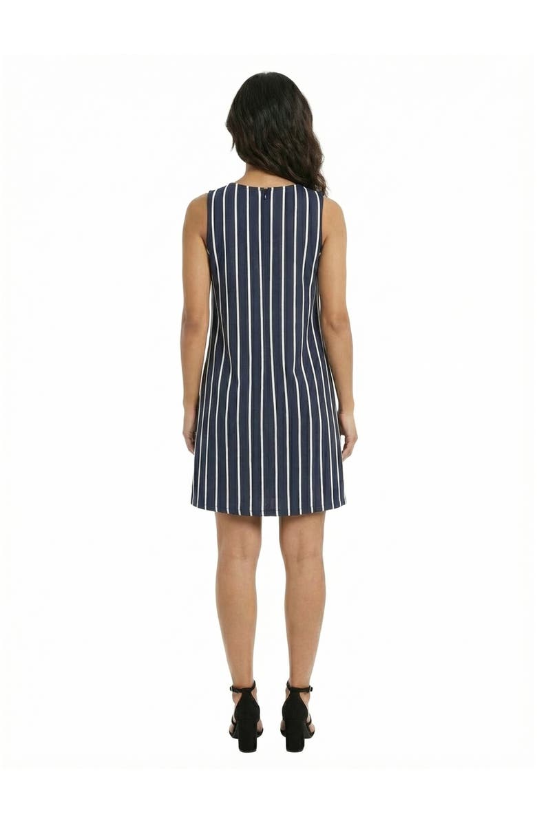 24seven Comfort Apparel Essential Petite Striped Round Neck Sleeveless A-Line Mini Shift Dress, Alternate, color, Navy Multi