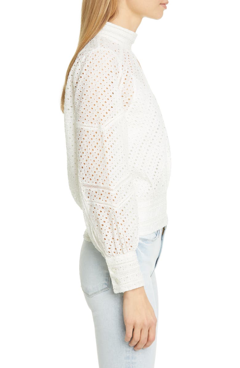 FRAME Eyelet Blouson Long Sleeve Top, Alternate, color, 