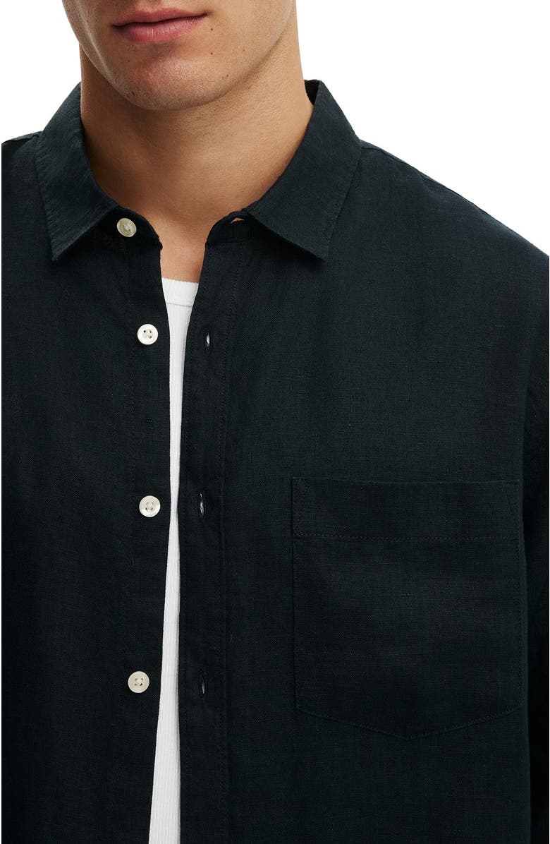Cotton On Men's Relaxed Linen Long Sleeve Shirt, Alternate, color, Faded Black