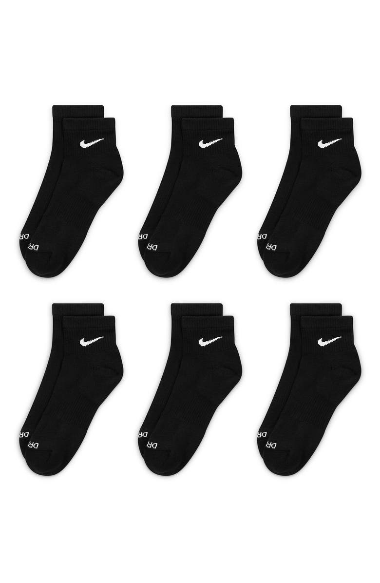 Nike Dri-FIT 6-Pack Everyday Plus Cushioned Low Socks, Main, color, Black/ White