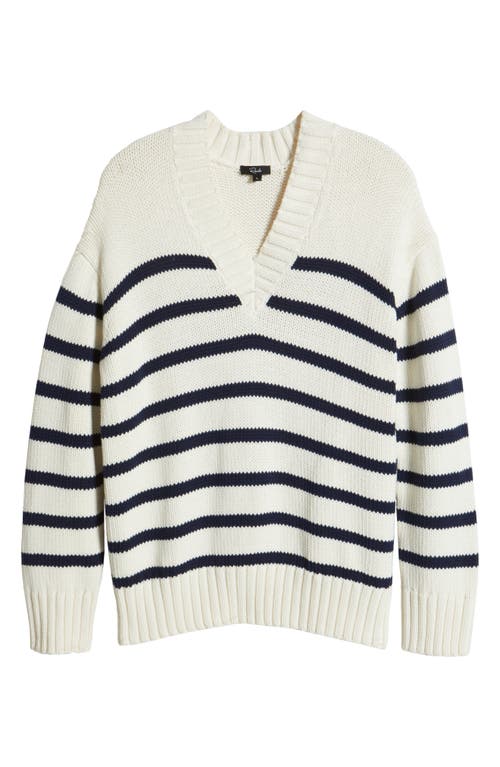 Rails Penny Stripe V-neck Cotton Sweater In Ivory Navy Stripe