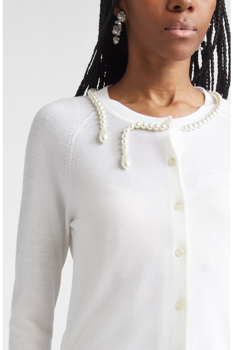 Classic Faux Pearl Merino Wool & Silk Cardigan, Alternate, color, IVORY/ PEARL2