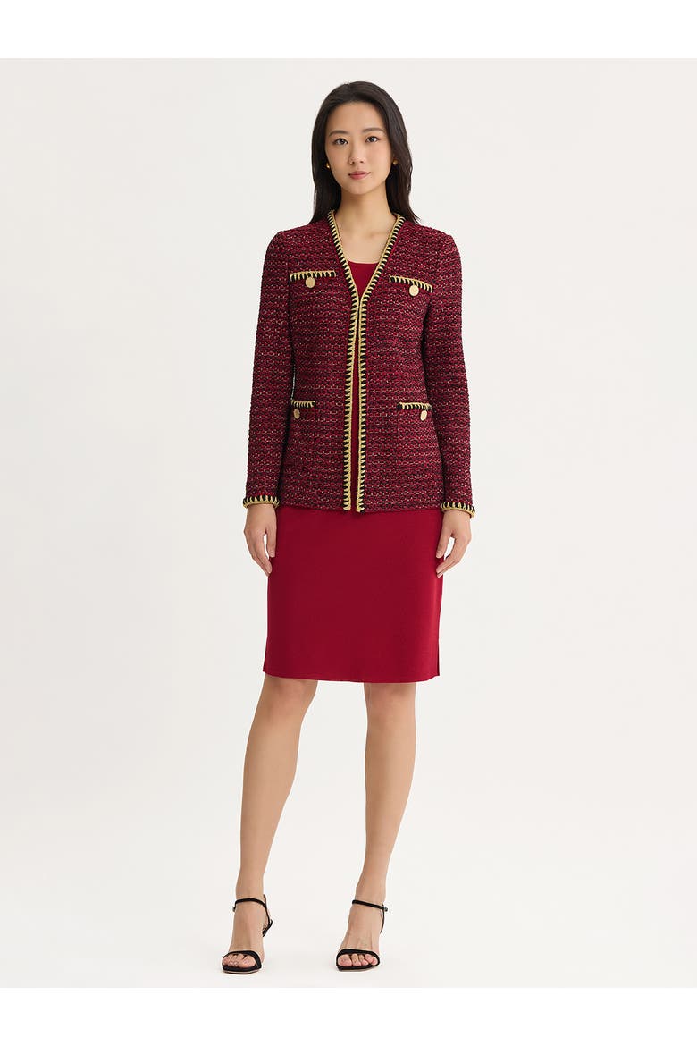 Heritage Trim Tweed Knit Jacket, Alternate, color, Scarlet Red/Black/Gold Lurex