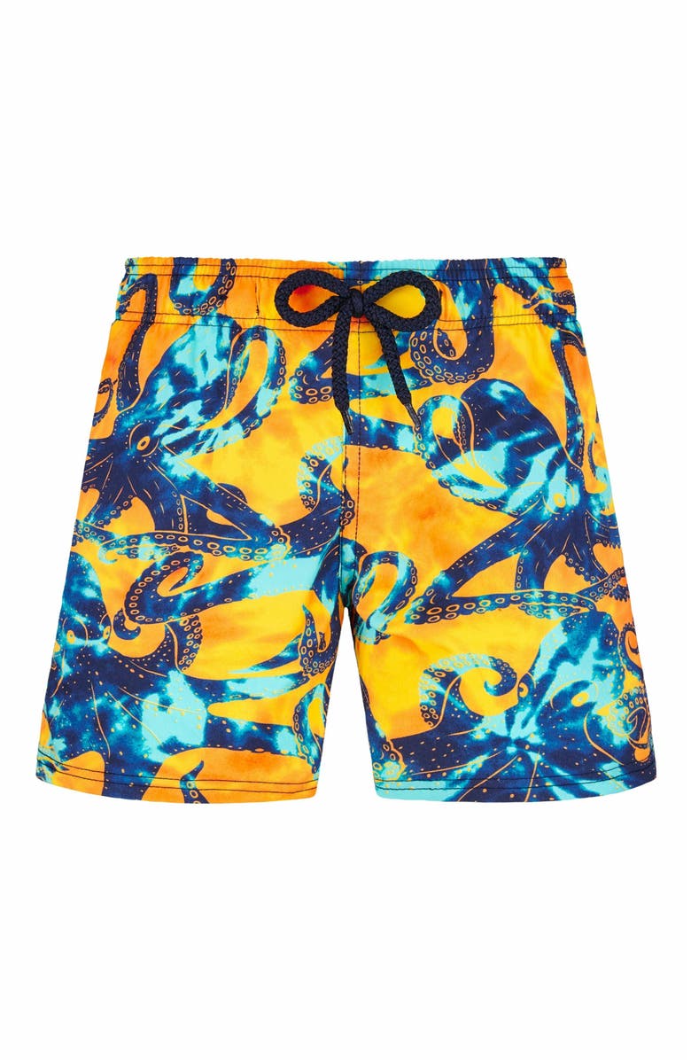 Vilebrequin Kids' Poulpes Tie & Dye Stretch Swim Trunks, Main, color, 