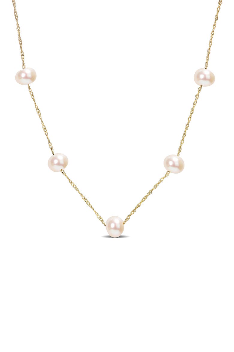14K Yellow Gold 5-6mm Cultured Freshwater Pearl Station Necklace, Main, color, WHITE