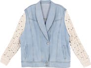 SAACHI Embellished Knit Sleeve Denim Jacket