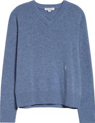Sporty & Rich Embroidered Logo Cashmere & Wool V-Neck Sweater