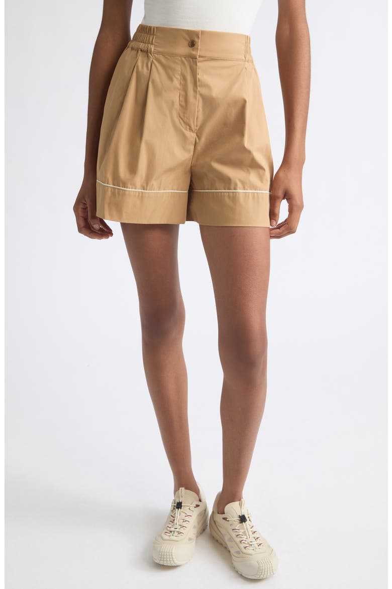 Piped Cotton & Nylon Shorts, Main, color, BEIGE