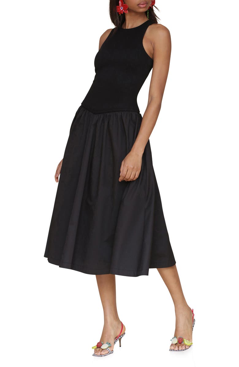 Avec Les Filles Sleeveless Mixed Media Fit & Flare Dress, Alternate, color, Black