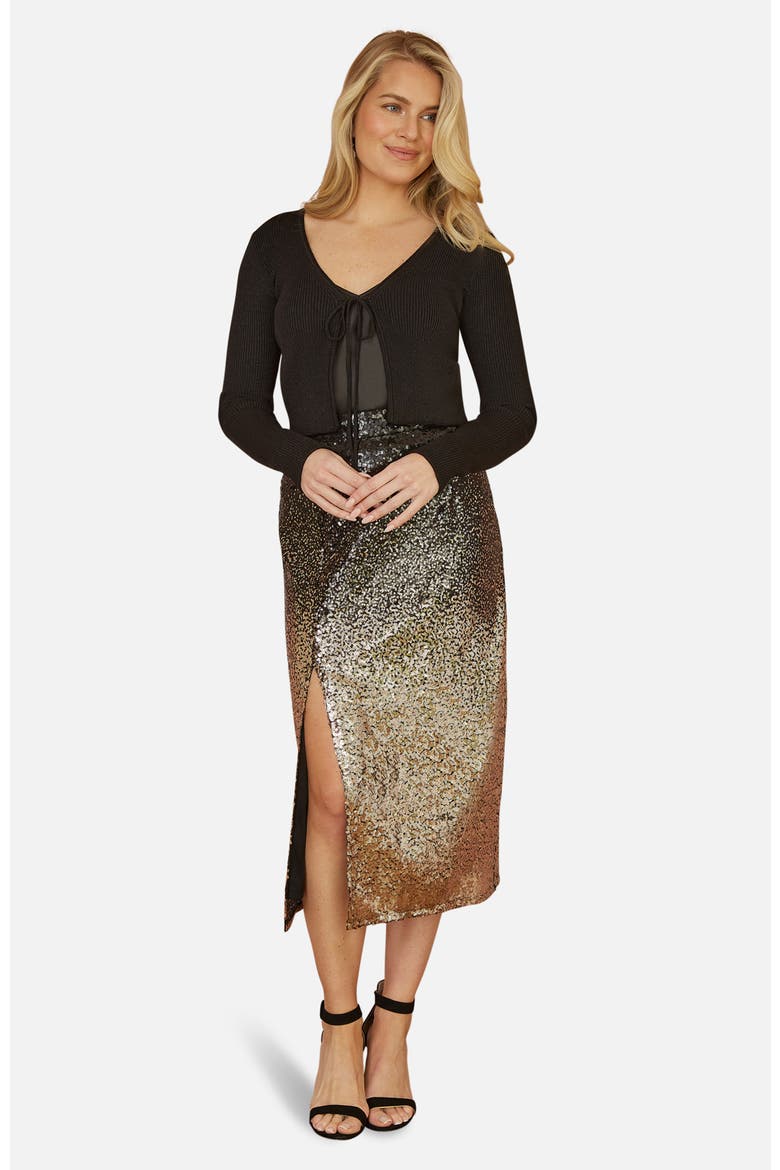 Sequin Split Fitted Midi Skirt, Alternate, color, Black