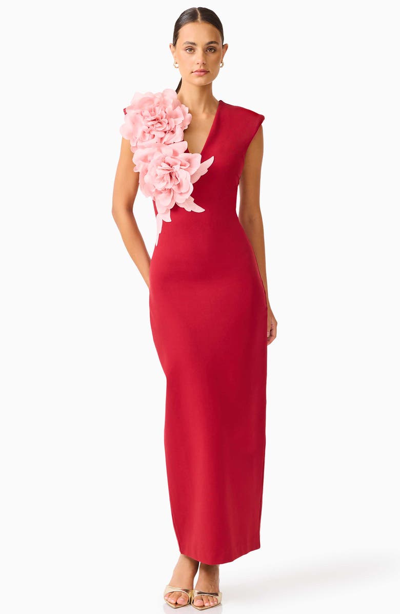 Elliatt Zahara Floral Appliqué Sleeveless Gown, Alternate, color, Burgundy