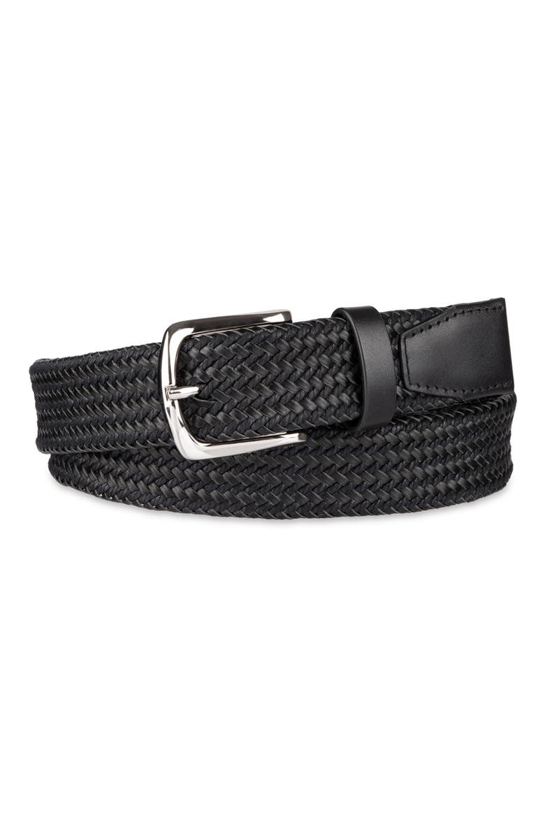 Braided Leather & Rope Belt, Main, color, BLACK