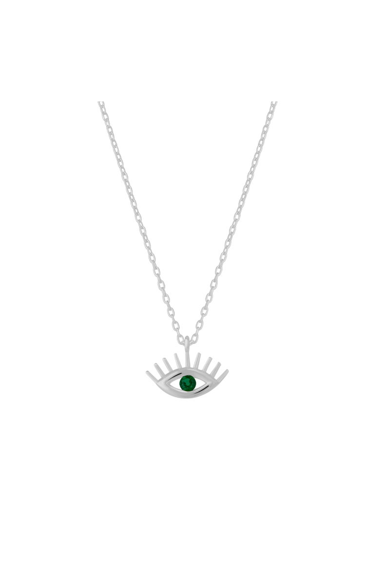 Spero London Emerald Eye Evil Eye Sterling Silver Necklace, Main, color, Silver