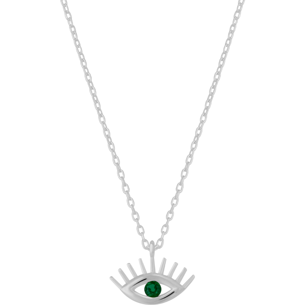 Spero London Emerald Eye Evil Eye Sterling Silver Necklace In Metallic