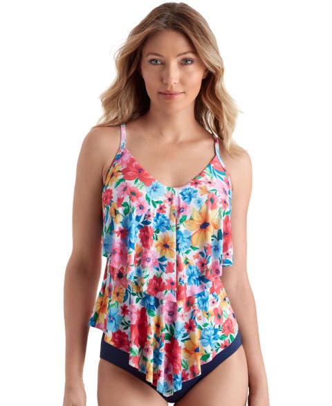 V-Neck Double Tiered Tankini Swimsuit Top