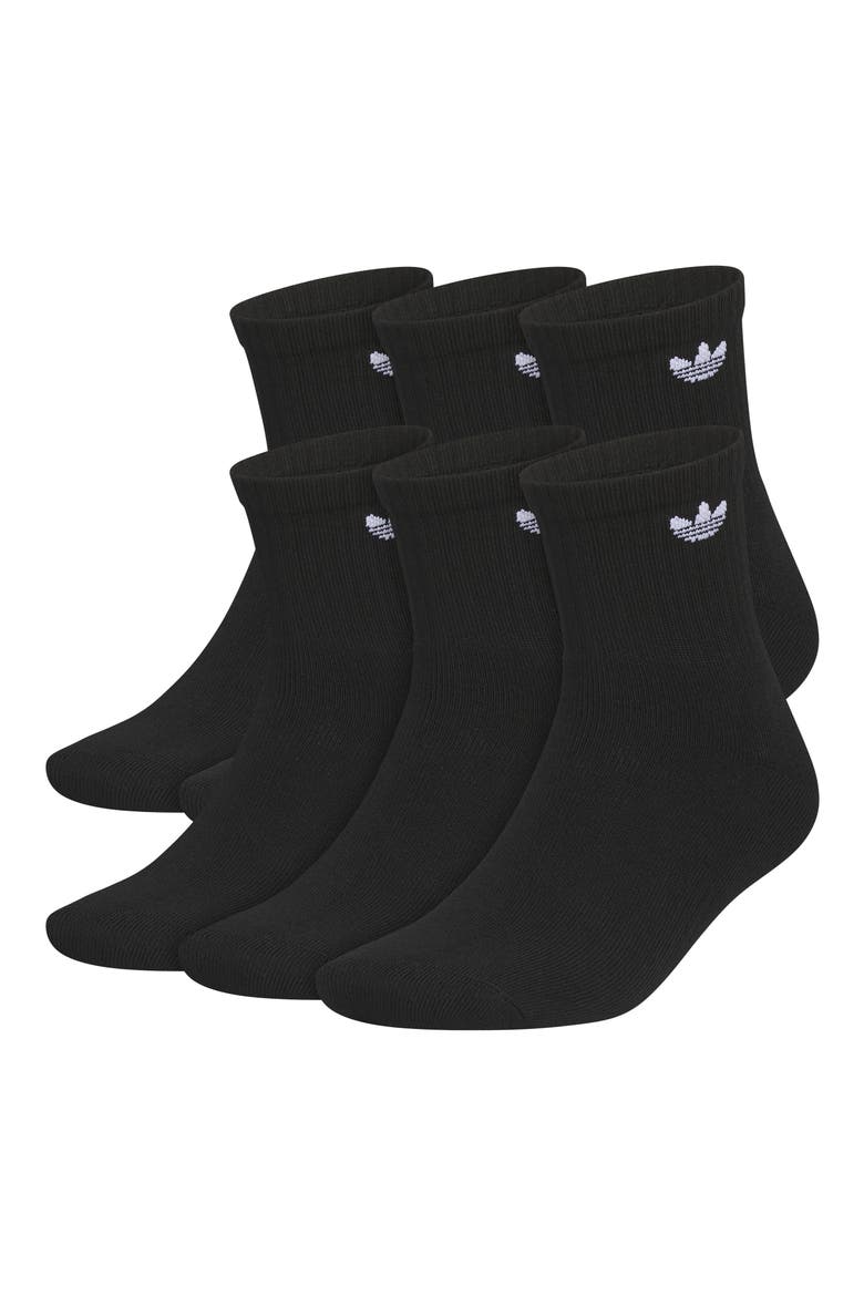 6-Pack Trefoil 2.0 Quarter Crew Socks, Main, color, BLACK/ WHITE