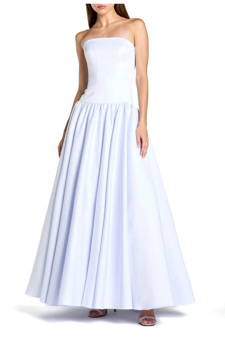Mac Duggal Strapless Satin Dropwaist Gown, Main, color, Powder Blue