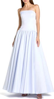 Mac Duggal Strapless Satin Dropwaist Gown