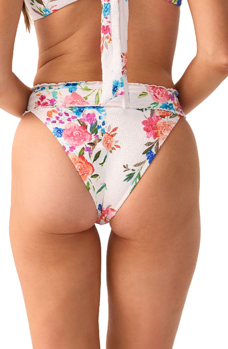 PQ SWIM Smocked High Waist Bikini Bottoms, Alternate, color, Florencia