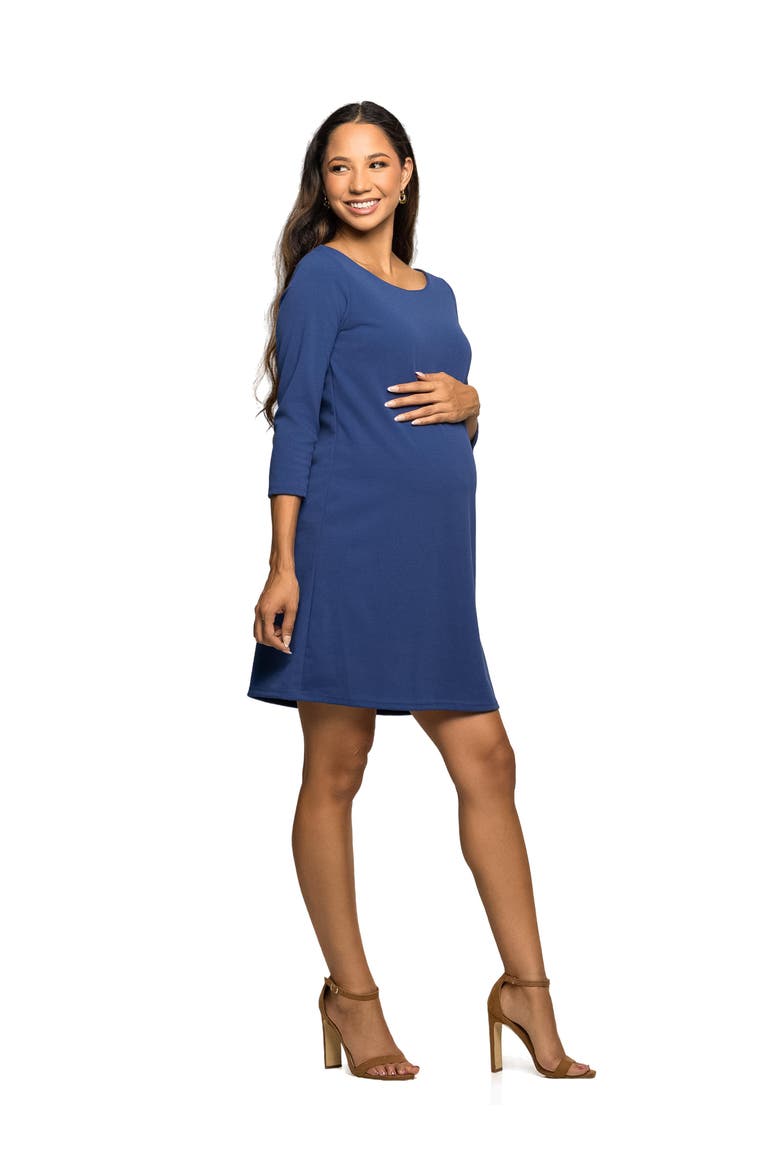 Three Quarter Sleeve A-Line Knee Length Dress, Alternate, color, Denim
