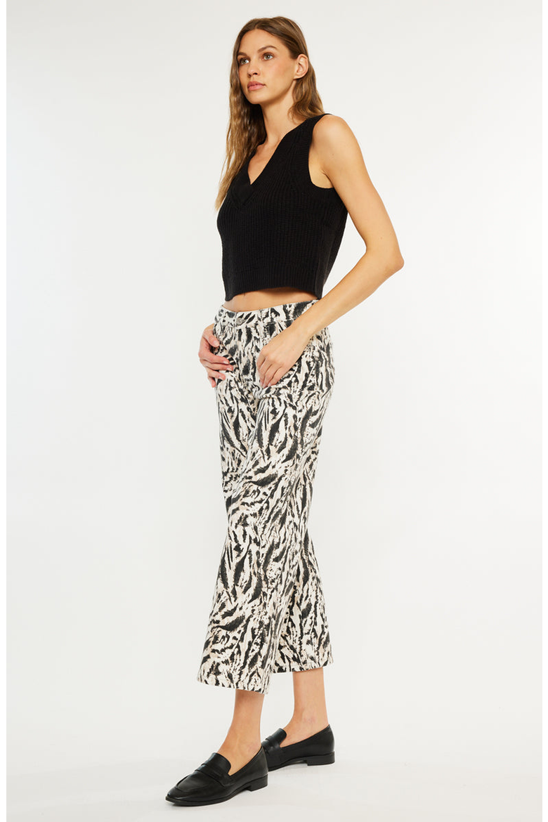 Alonso Mid Rise Printed Cropped Wide Leg Jeans, Alternate, color, Beige Wash