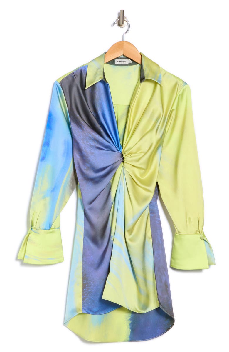 Simkhai Roma Long Sleeve Draped Minidress, Alternate, color, Marina Blue Print