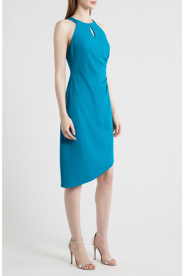 Side Pleat Asymmetric Dress, Alternate, color, INK TEAL