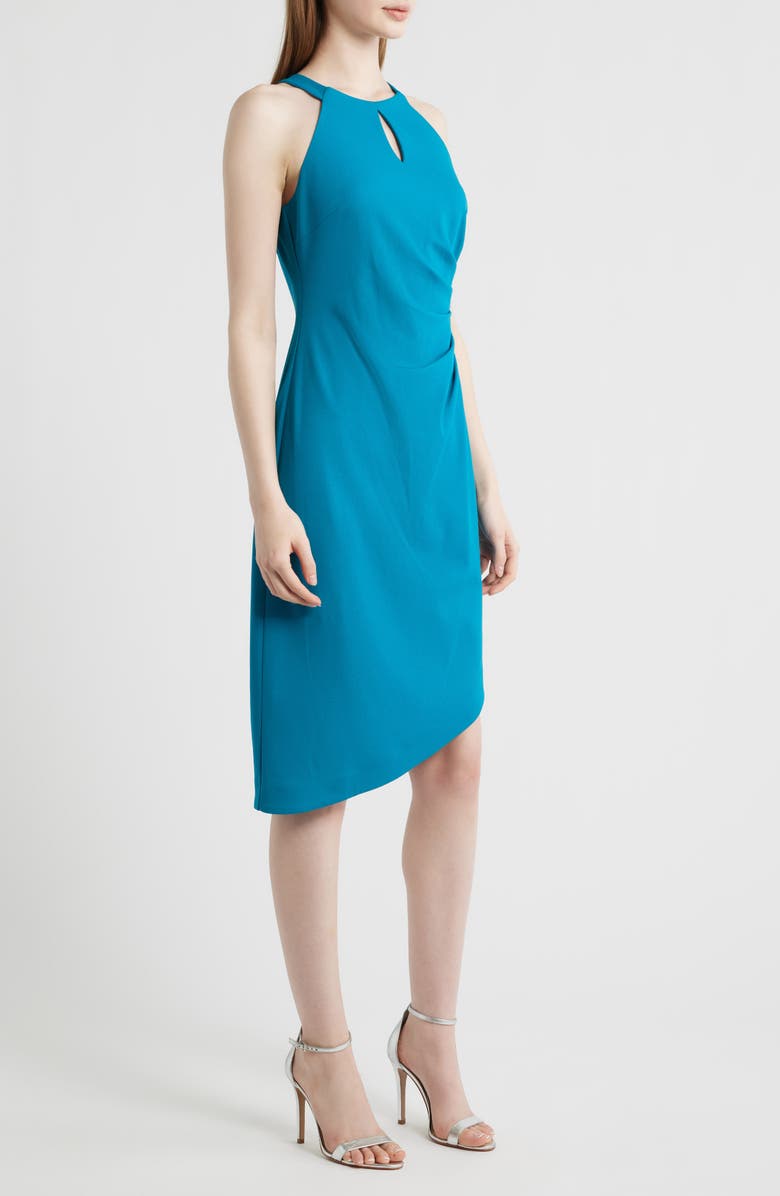 Anne Klein Side Pleat Asymmetric Dress, Alternate, color, Ink Teal