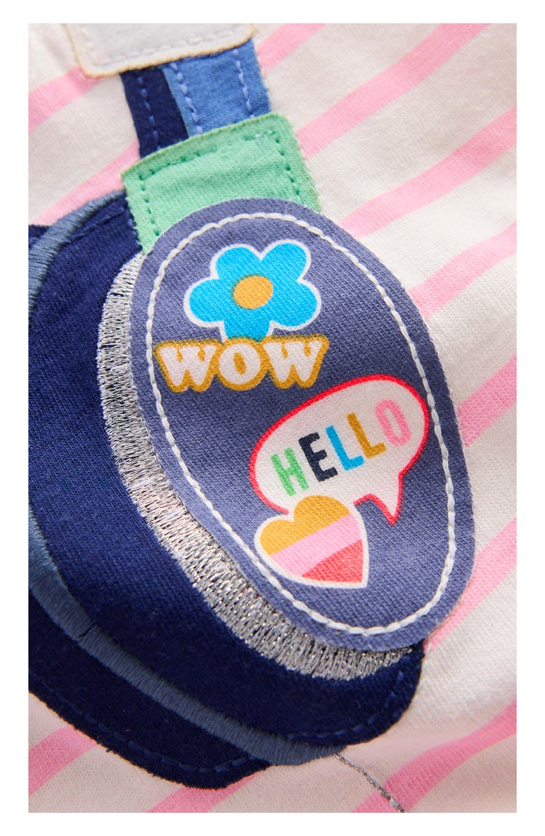 Mini Boden Kids' Stripe Headphones Appliqué Relaxed Cotton T-Shirt, Alternate, color, Formica Pink/ Ivory Headphones