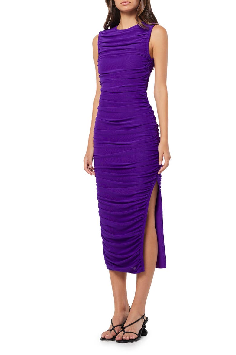 Debbi Sleeveless Ruched Midi Cocktail Dress, Alternate, color, PURPLE