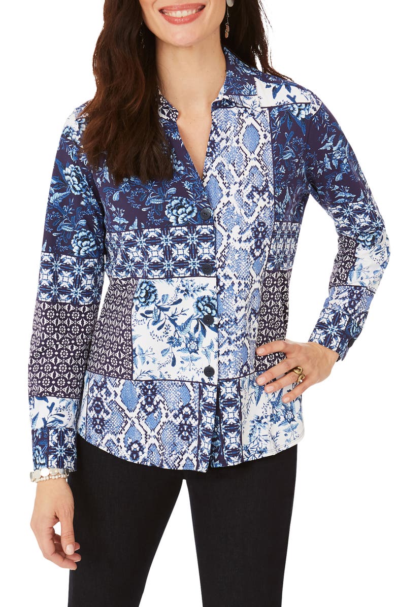 Foxcroft Paityn Mixed Print Jersey Top, Main, color, 