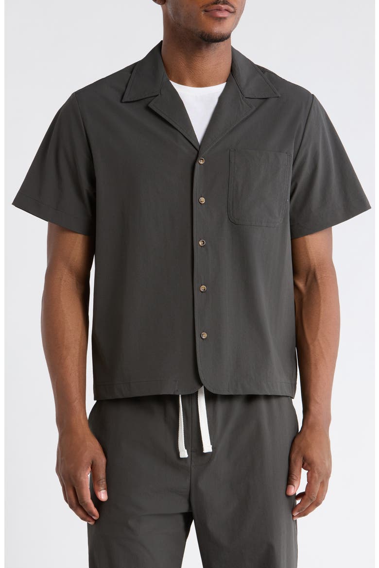 Tim Stretch Nylon Camp Shirt, Alternate, color, BLACK