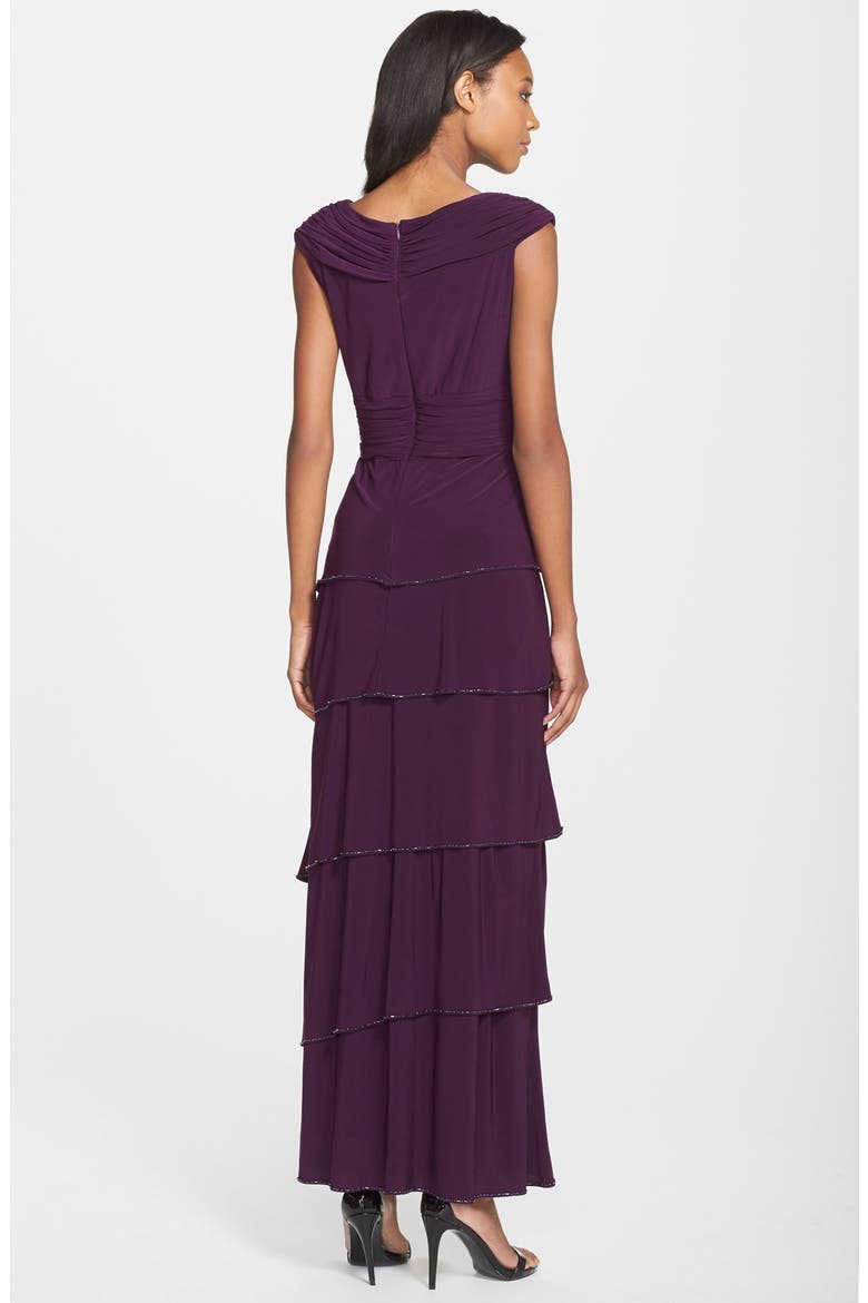 Beaded Artichoke Tier Matte Jersey Gown, Alternate, color, PLUM