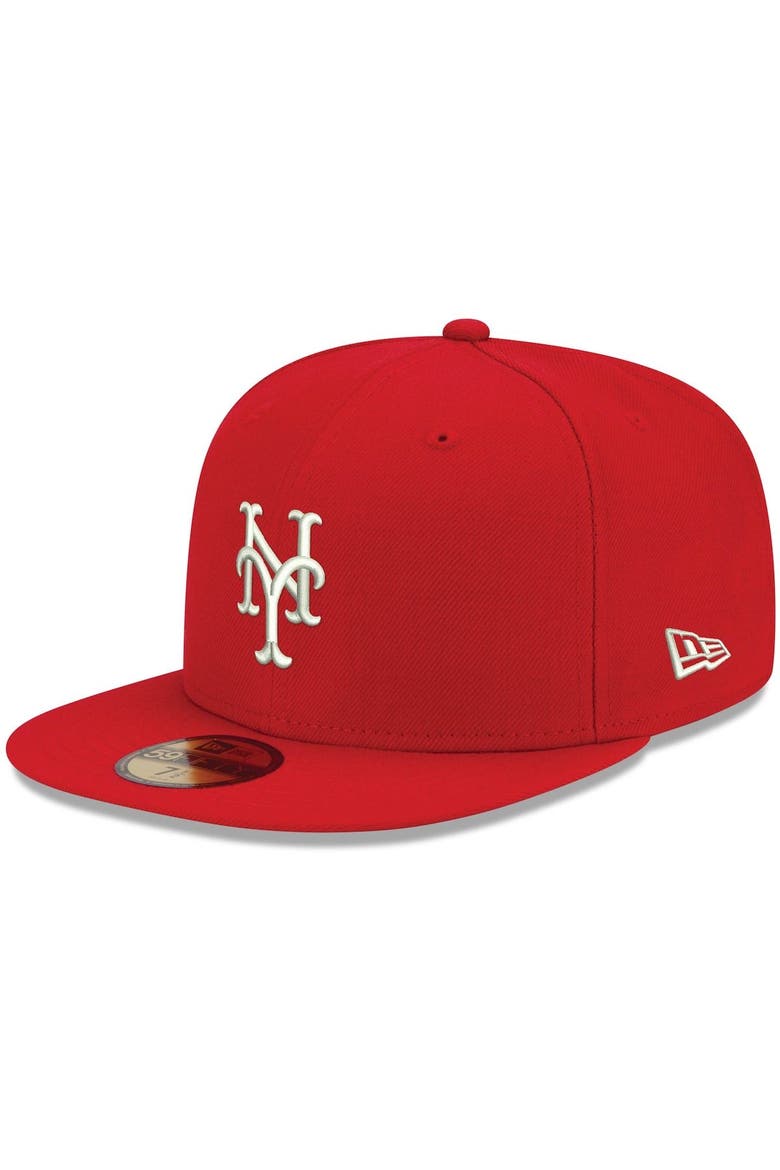 Men's New Era Red New York Mets White Logo 59FIFTY Fitted Hat, Main, color, Red