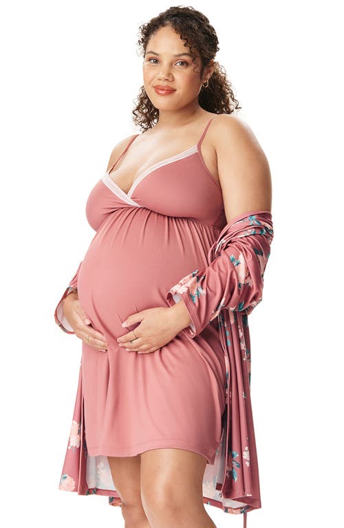 Motherhood Maternity Maternity Robe And Nursing Chemise Sleep Set In Pink