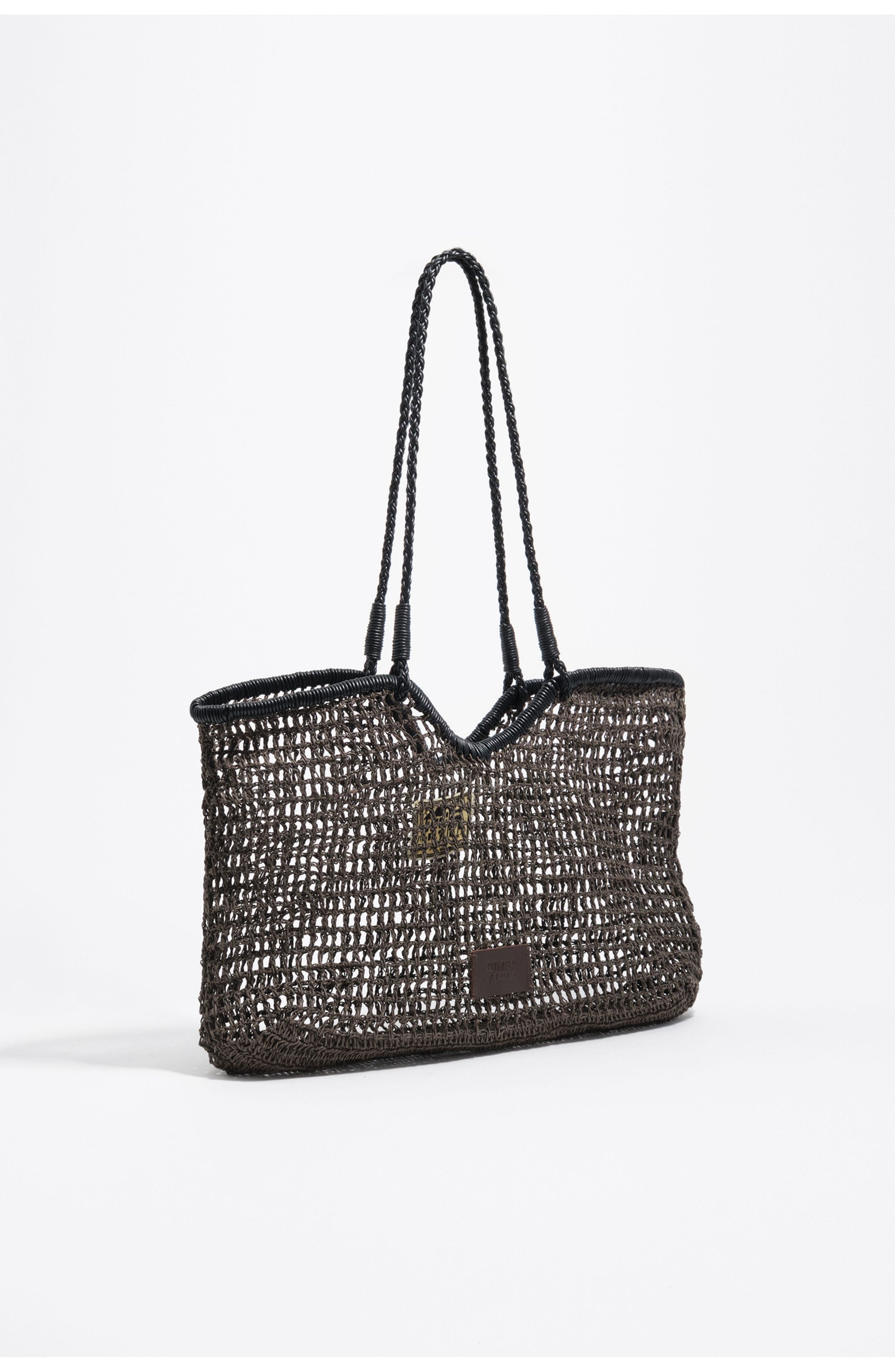 Bimba y Lola Large Dark Raffia-Effect Shopper Bag, Alternate, color, Chocolate