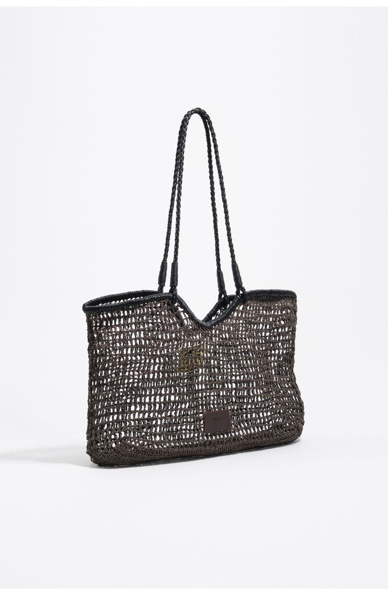 Bimba y Lola Large Dark Raffia-Effect Shopper Bag, Alternate, color, Chocolate