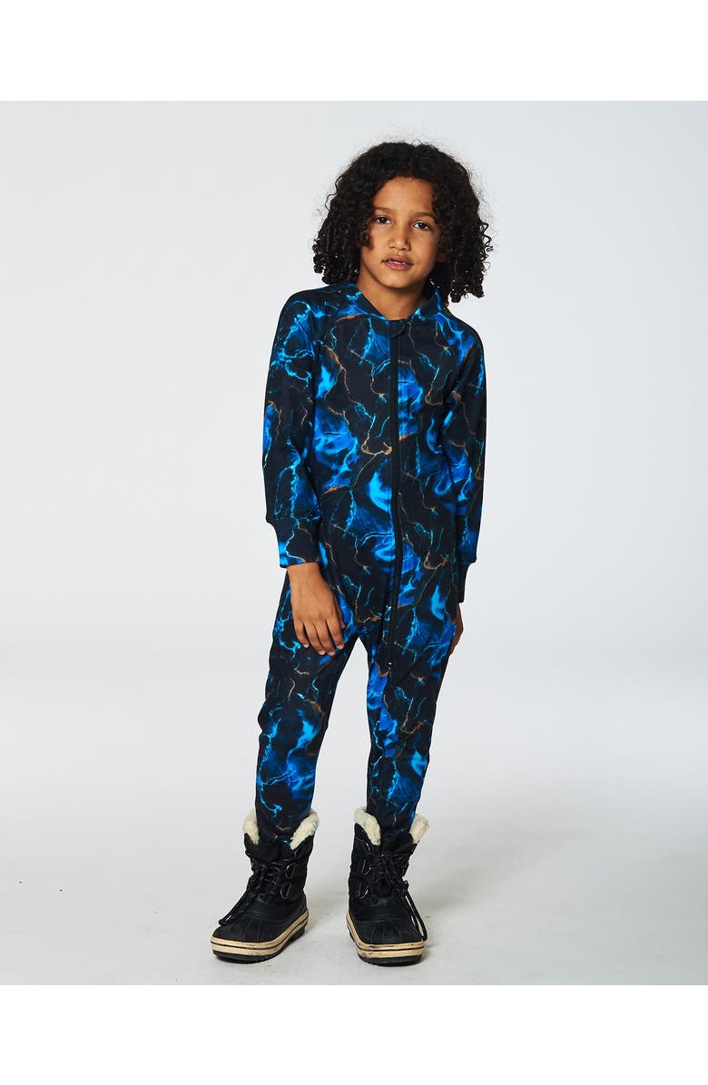 Deux par Deux Little Boy's One Piece Thermal Underwear Black Printed Storm, Alternate, color,