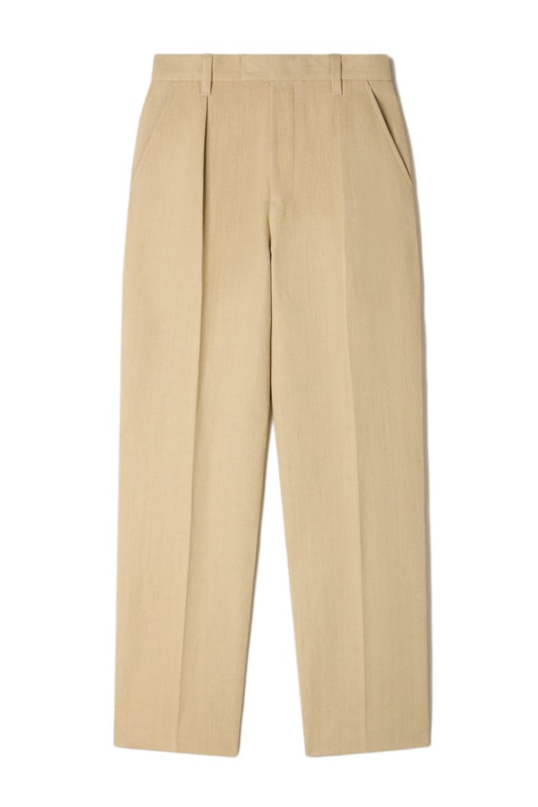 Wide pleated cotton-linen trousers, Alternate, color, Beige
