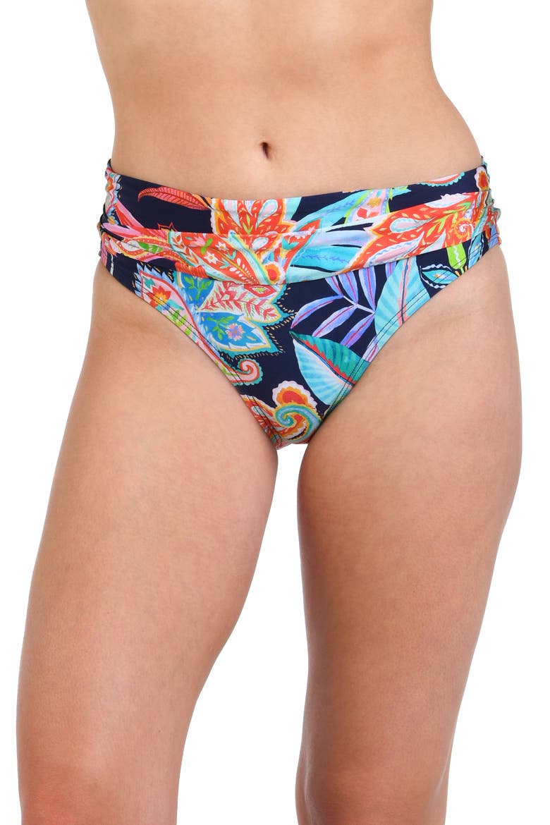 Tropidelic Paisley Shirred Banded Bikini Bottoms, Alternate, color, BLUE MULTI