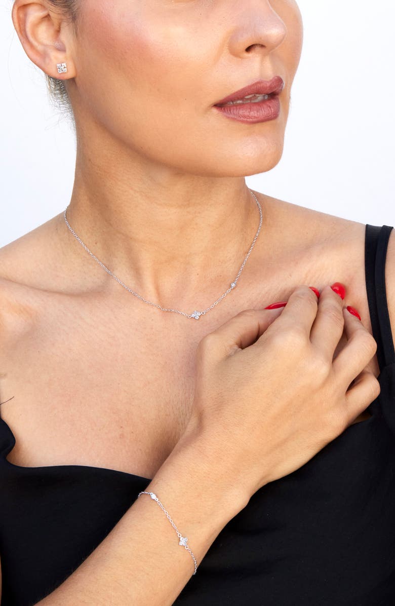 SAVVY CIE JEWELS Princess Cut Cubic Zirconia Quadrant Pendant Necklace, Alternate, color, White