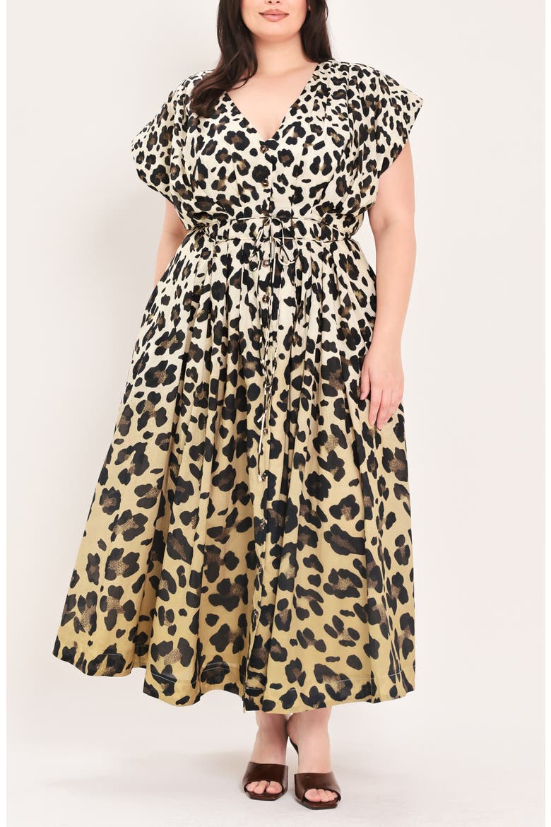 Leopard Print Cotton Midi Dress, Main, color, NEUTRAL MULTI