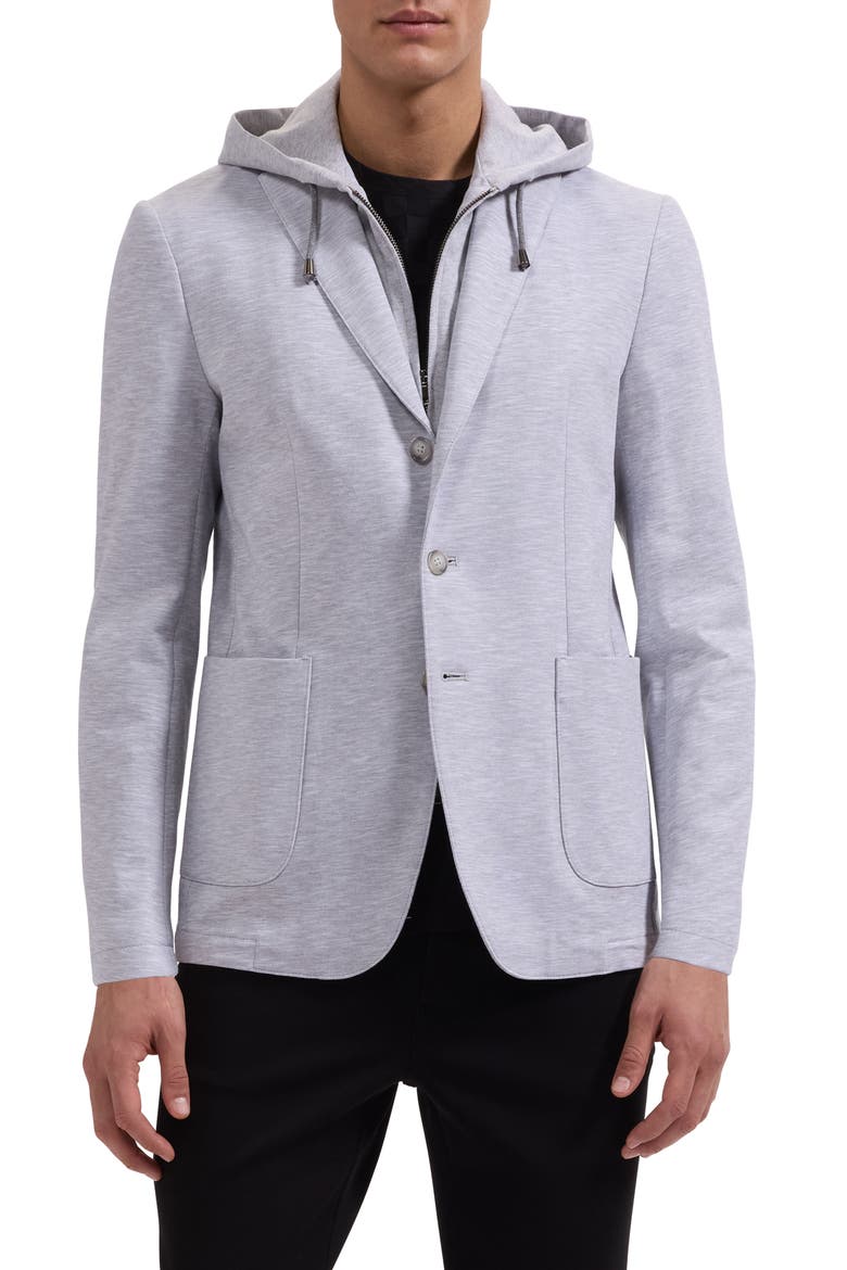 Cotton Mélange Piqué Blazer with Removable Hooded Bib, Main, color, PLATINUM