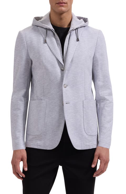 Cotton Mélange Piqué Blazer with Removable Hooded Bib