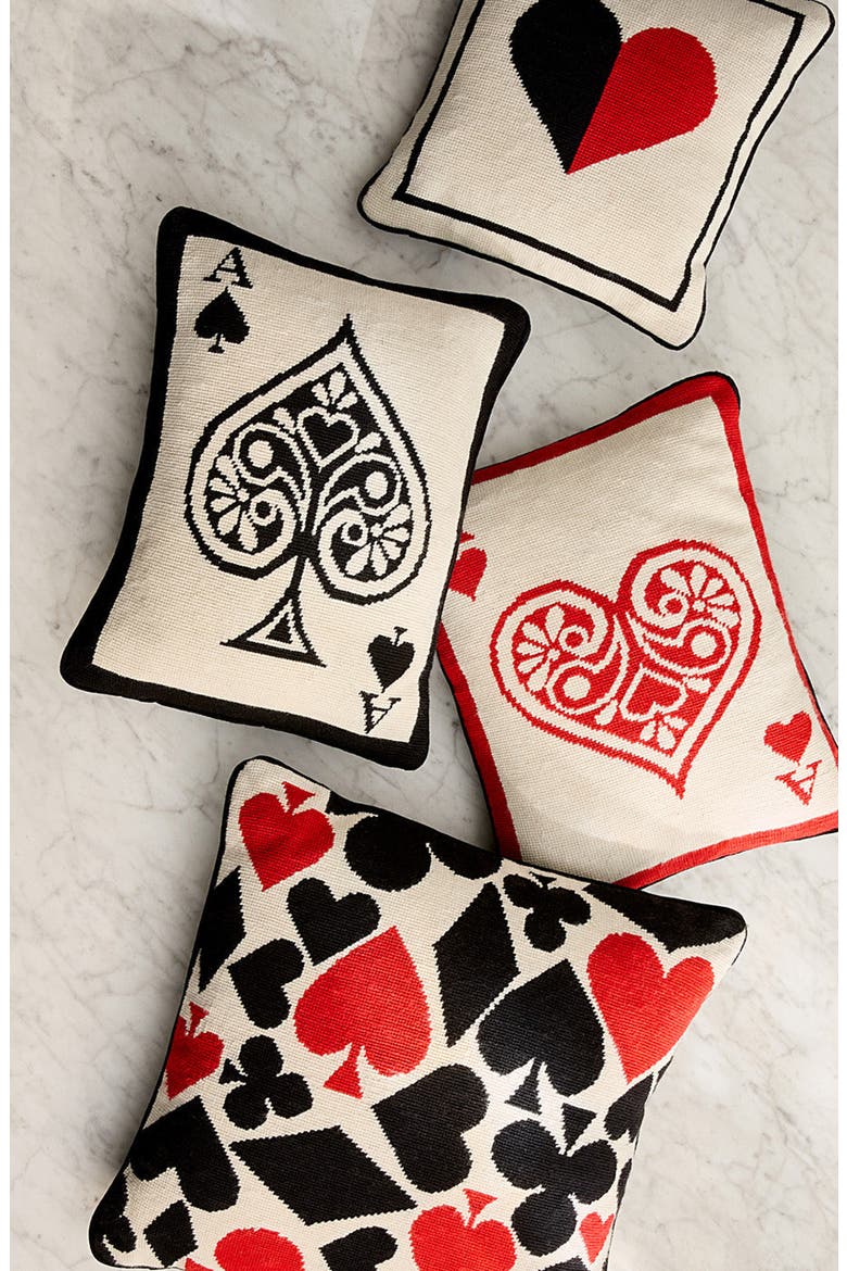 Ace Needlepoint Pillow, Alternate, color, Black / Cream